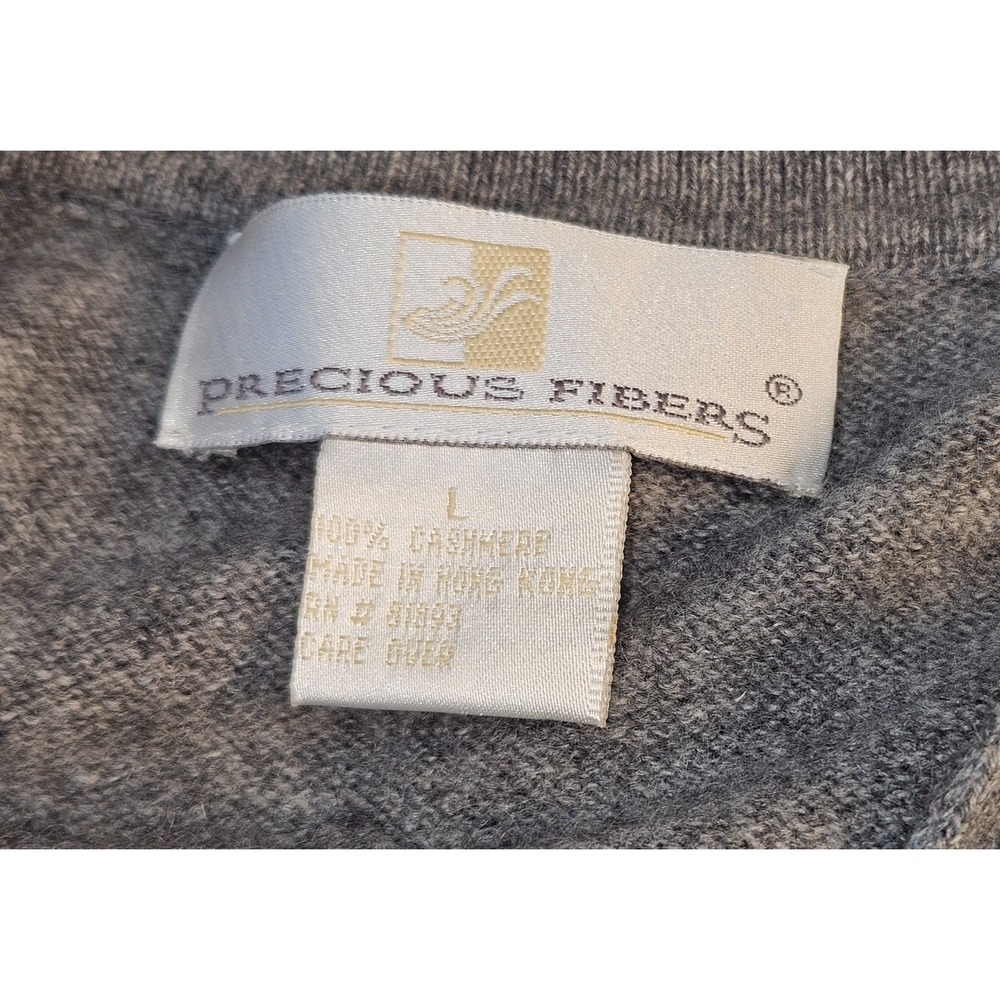 Precious Fibers 100% Cashmere Cardigan Sweater Size L Gray Button Front Pocket - Picture 3 of 6